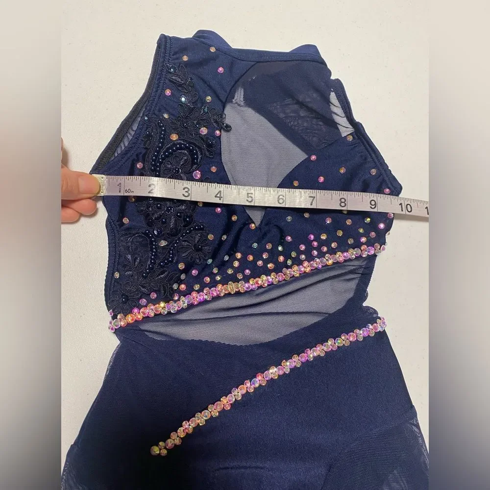AA dance competition contemporary solo costume blue oasis unitard illusion SC